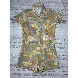 Show Me Your Mumu Cannon Romper Groovy Blooms Floral Denim Print Size XS